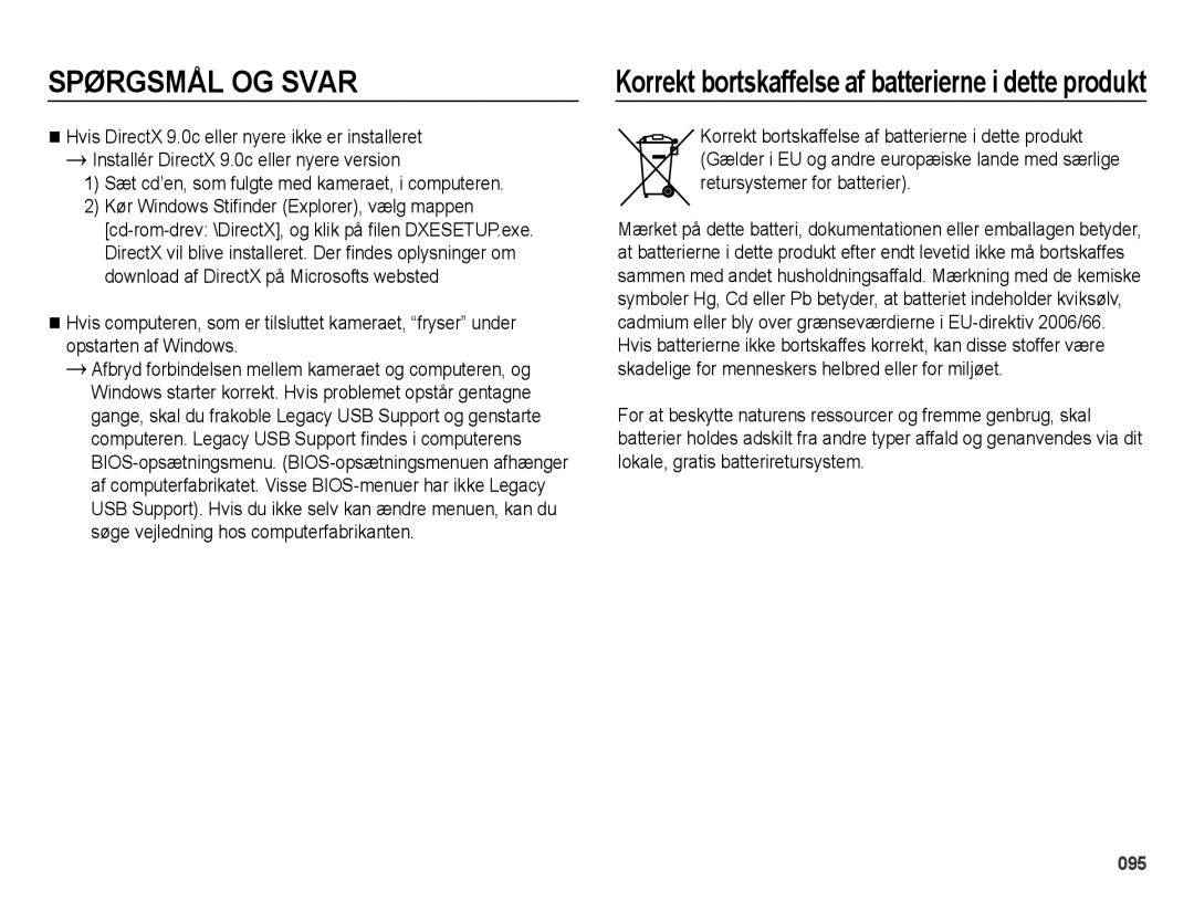 Samsung EC-ES65ZZBPSE2, EC-ES65ZZBPPE2, EC-ES65ZZBPBE2 manual Korrekt bortskaffelse af batterierne i dette produkt 