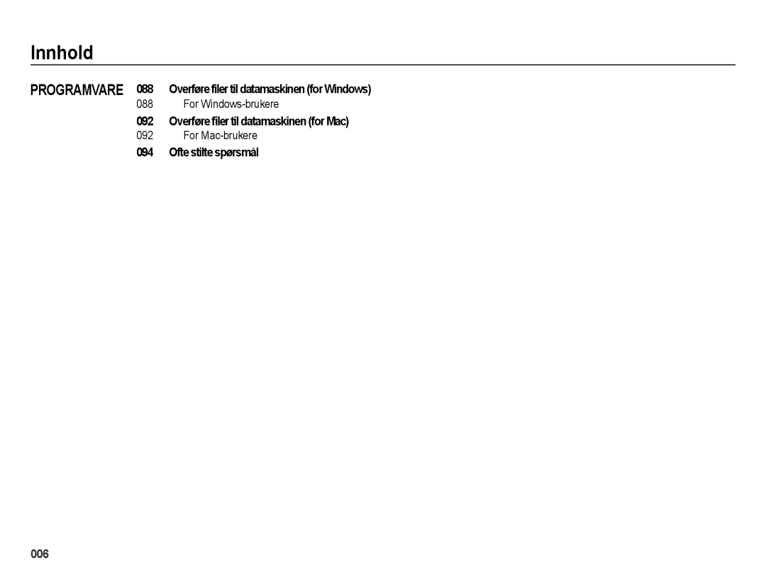 Samsung EC-ES65ZZBPPE2 Programvare 088 Overføre filer til datamaskinen for Windows, Ofte stilte spørsmål, For Mac-brukere 