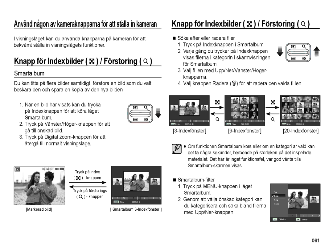 Samsung EC-ES65ZZBPBE2, EC-ES65ZZBPSE2, EC-ES65ZZBPPE2 manual Smartalbum-filter Tryck på MENU-knappen i läget Smartalbum 