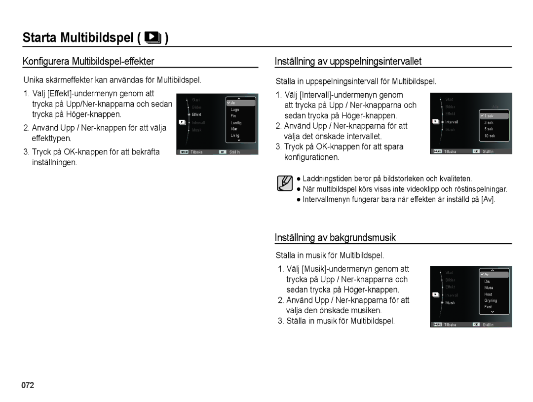 Samsung EC-ES65ZZBPPE2, EC-ES65ZZBPSE2 manual Konfigurera Multibildspel-effekter, Inställning av uppspelningsintervallet 