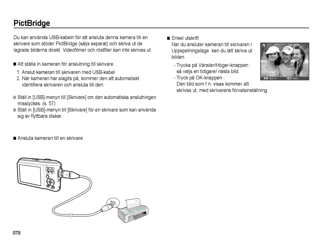 Samsung EC-ES65ZZBPPE2, EC-ES65ZZBPSE2, EC-ES65ZZBPBE2 PictBridge, Tryck på OK-knappen, Den bild som f.n. visas kommer att 