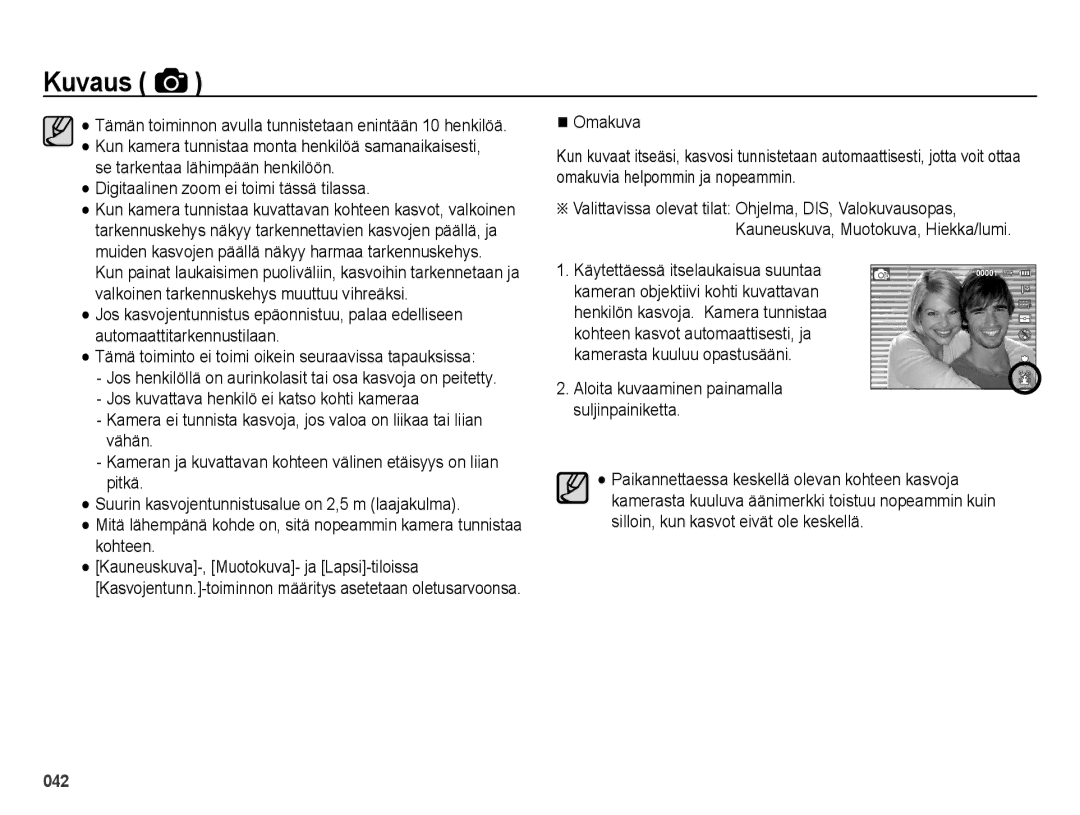 Samsung EC-ES65ZZBPPE2, EC-ES65ZZBPSE2, EC-ES65ZZBPBE2 manual Digitaalinen zoom ei toimi tässä tilassa 