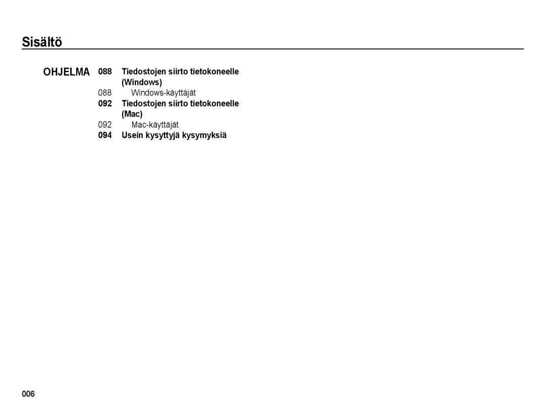 Samsung EC-ES65ZZBPPE2, EC-ES65ZZBPSE2, EC-ES65ZZBPBE2 manual Windows-käyttäjät 092, Mac-käyttäjät 094 