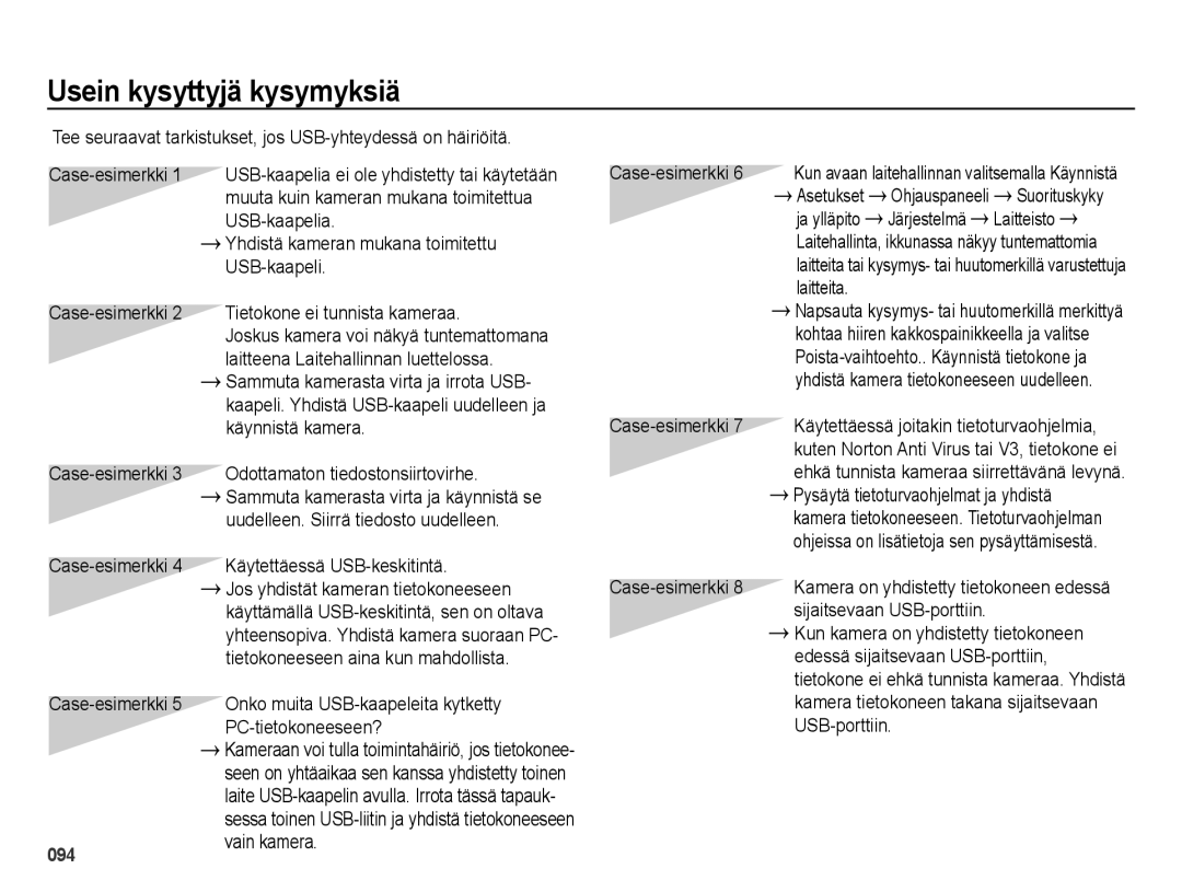 Samsung EC-ES65ZZBPBE2, EC-ES65ZZBPSE2, EC-ES65ZZBPPE2 manual Usein kysyttyjä kysymyksiä 