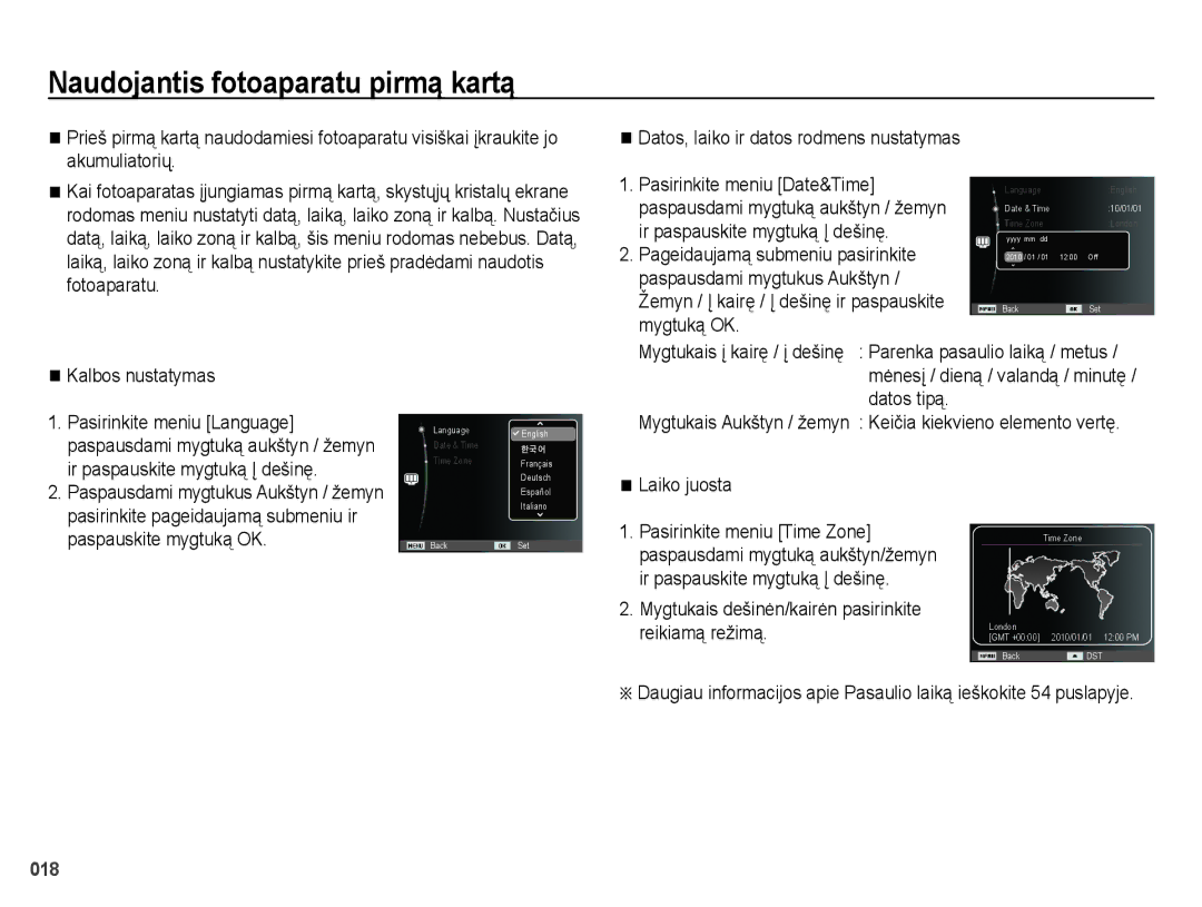 Samsung EC-ES65ZZBPSRU, EC-ES65ZZBPSE2 Naudojantis fotoaparatu pirmą kartą, Kalbos nustatymas Pasirinkite meniu Language 