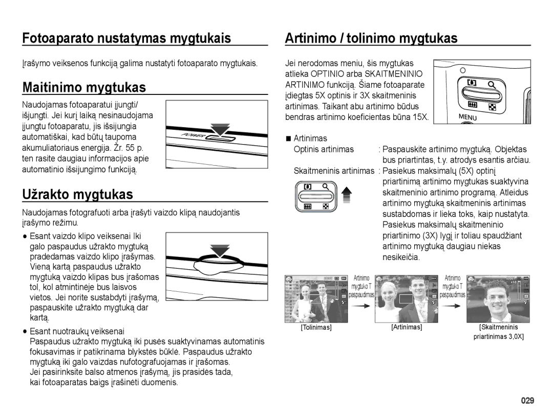 Samsung EC-ES65ZZBPBRU, EC-ES65ZZBPSE2 manual Fotoaparato nustatymas mygtukais, Maitinimo mygtukas, Užrakto mygtukas 