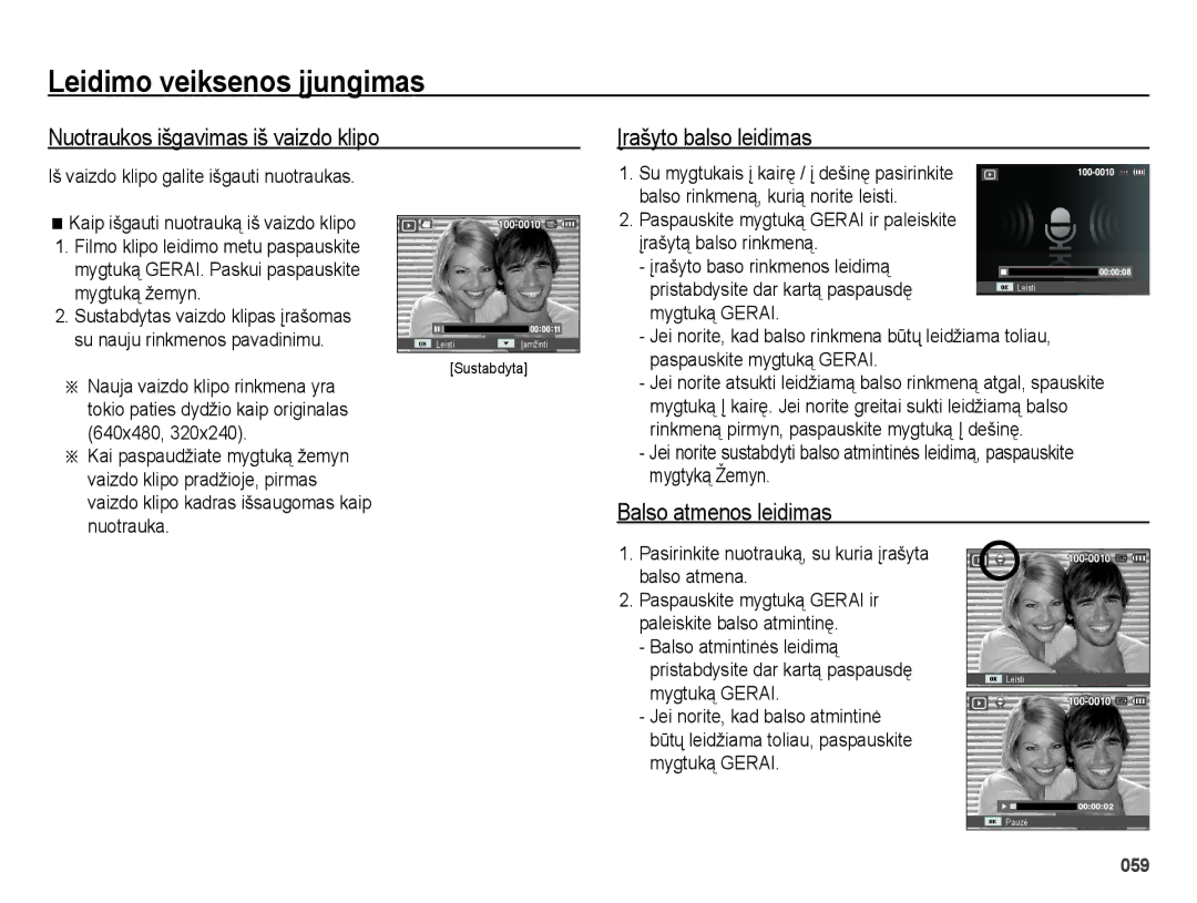 Samsung EC-ES70ZZBPSRU manual Nuotraukos išgavimas iš vaizdo klipo, Įrašyto balso leidimas, Balso atmenos leidimas 