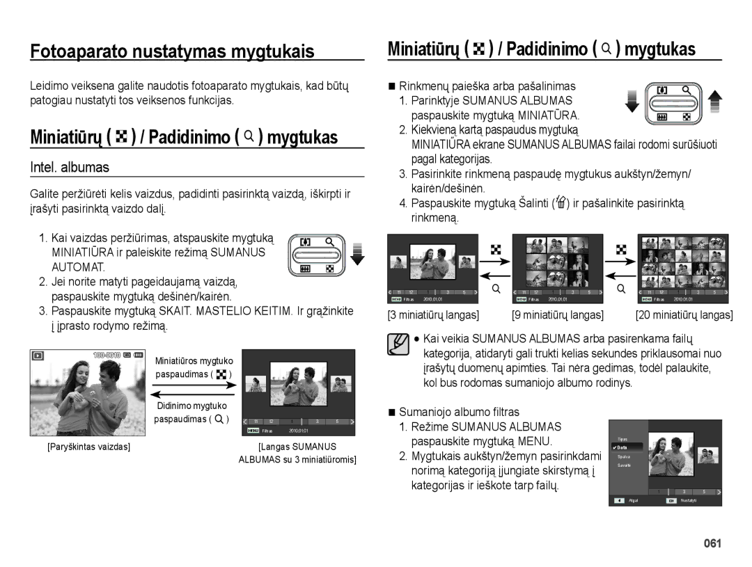 Samsung EC-ES65ZZBPBRU manual Intel. albumas, Sumaniojo albumo filtras, Režime Sumanus Albumas paspauskite mygtuką Menu 