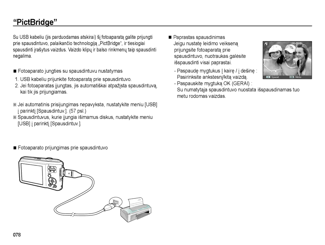 Samsung EC-ES70ZZBPBRU, EC-ES65ZZBPSE2, EC-ES70ZZBPBE2, EC-ES65ZZBPBE2, EC-ES65ZZBPSRU, EC-ES70ZZBPSRU manual PictBridge 