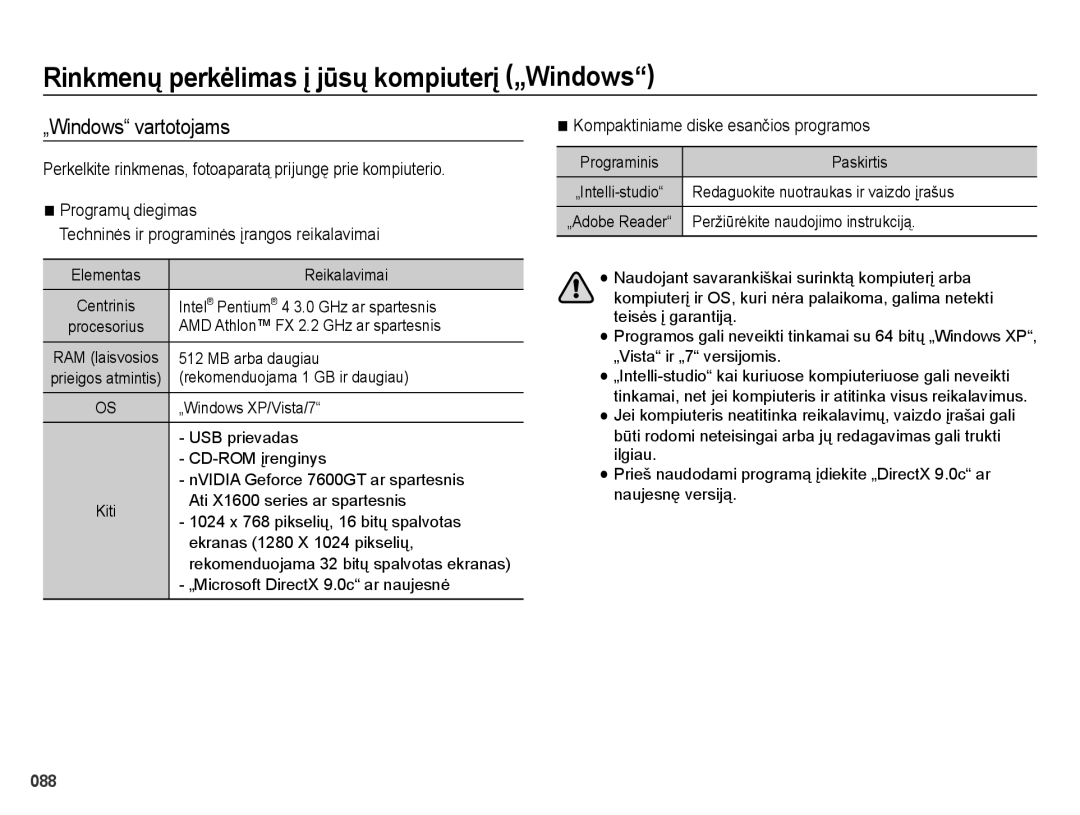 Samsung EC-ES70ZZBPBE2, EC-ES65ZZBPSE2, EC-ES65ZZBPBE2 Rinkmenų perkėlimas į jūsų kompiuterį „Windows, „Windows vartotojams 