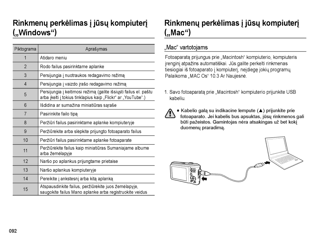 Samsung EC-ES65ZZBPPRU, EC-ES65ZZBPSE2, EC-ES70ZZBPBE2 manual Rinkmenų perkėlimas į jūsų kompiuterį „Mac, „Mac vartotojams 