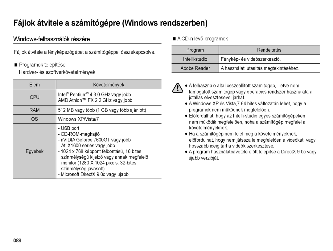 Samsung EC-ES65ZZBPWIT, EC-ES65ZZBPSIT Fájlok átvitele a számítógépre Windows rendszerben, Windows-felhasználók részére 