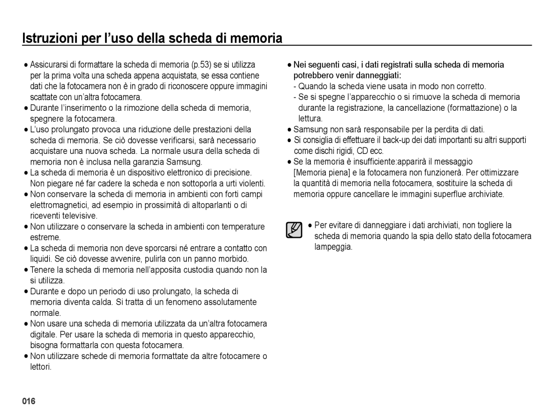 Samsung EC-ES65ZZDPSME, EC-ES65ZZBPSIT, EC-ES65ZZBPWIT, EC-ES65ZZBPPIT manual Istruzioni per l’uso della scheda di memoria 