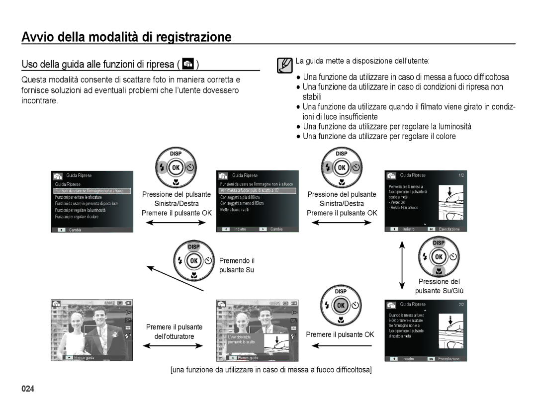 Samsung EC-ES65ZZDPBME, EC-ES65ZZBPSIT Uso della guida alle funzioni di ripresa, La guida mette a disposizione dell’utente 