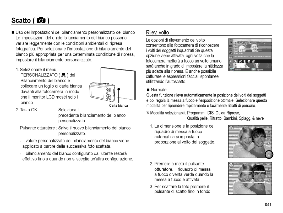 Samsung EC-ES65ZZBPSIT, EC-ES65ZZBPWIT, EC-ES65ZZBPPIT, EC-ES65ZZDPSME, EC-ES65ZZDPBME, EC-ES65ZZBPRIT manual Rilev. volto 