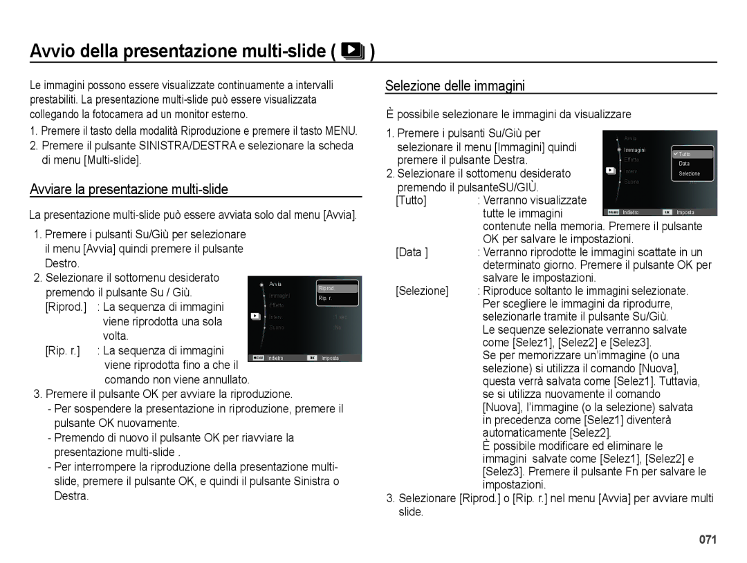 Samsung EC-ES65ZZBPPIT, EC-ES65ZZBPSIT manual Avvio della presentazione multi-slide, Avviare la presentazione multi-slide 