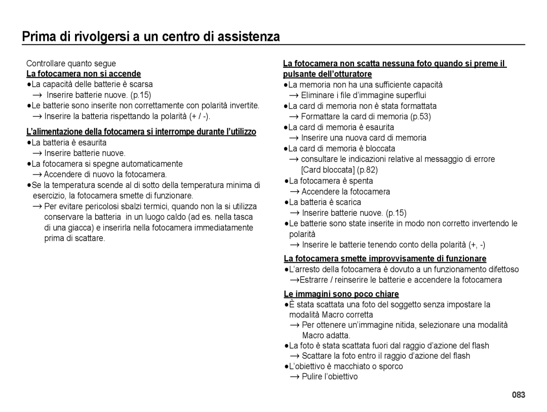 Samsung EC-ES65ZZBPSIT, EC-ES65ZZBPWIT manual Prima di rivolgersi a un centro di assistenza, Le immagini sono poco chiare 