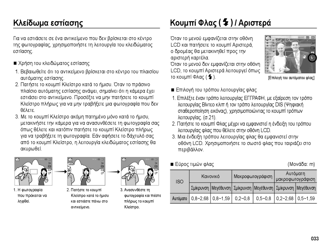 Samsung EC-ES65ZZBPBE3 Κλείδωμα εστίασης, Κουμπί Φλας / Αριστερά, Το κουμπί Φλας, Επιλογή του τρόπου λειτουργίας φλας 