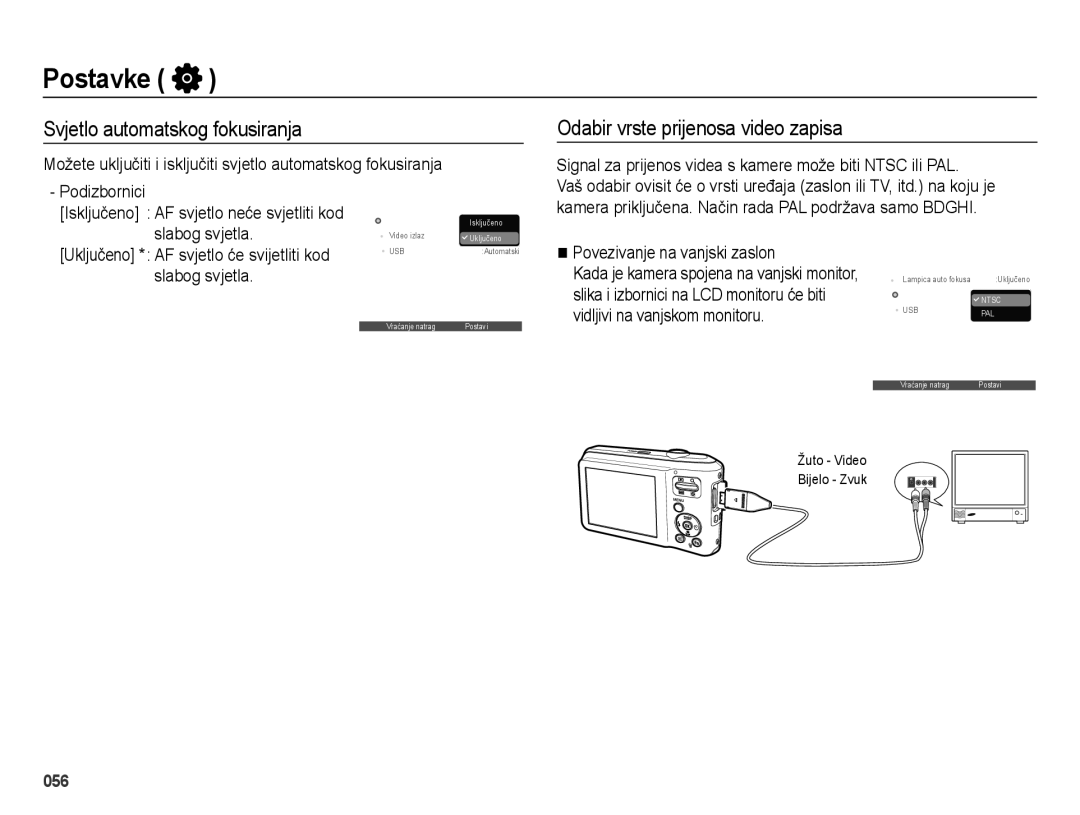 Samsung EC-ES65ZZBPBE3 manual Svjetlo automatskog fokusiranja, Odabir vrste prijenosa video zapisa, Slabog svjetla 