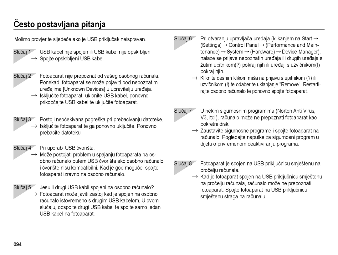 Samsung EC-ES65ZZBPWE3, EC-ES65ZZBPPE3, EC-ES65ZZBPBE3, EC-ES65ZZBPSE3, EC-ES65ZZBPRE3 manual Često postavljana pitanja 