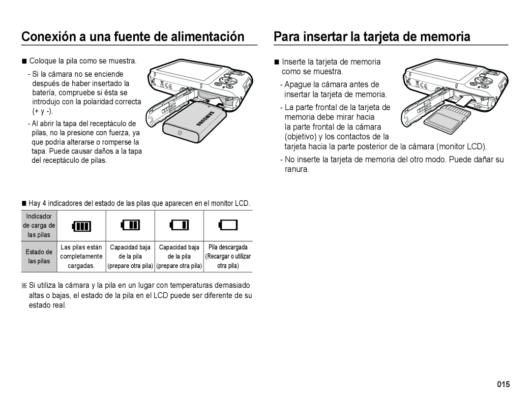 Samsung EC-ES67ZZBPPE1, EC-ES67ZZBPBE1 Para insertar la tarjeta de memoria, Inserte la tarjeta de memoria Como se muestra 