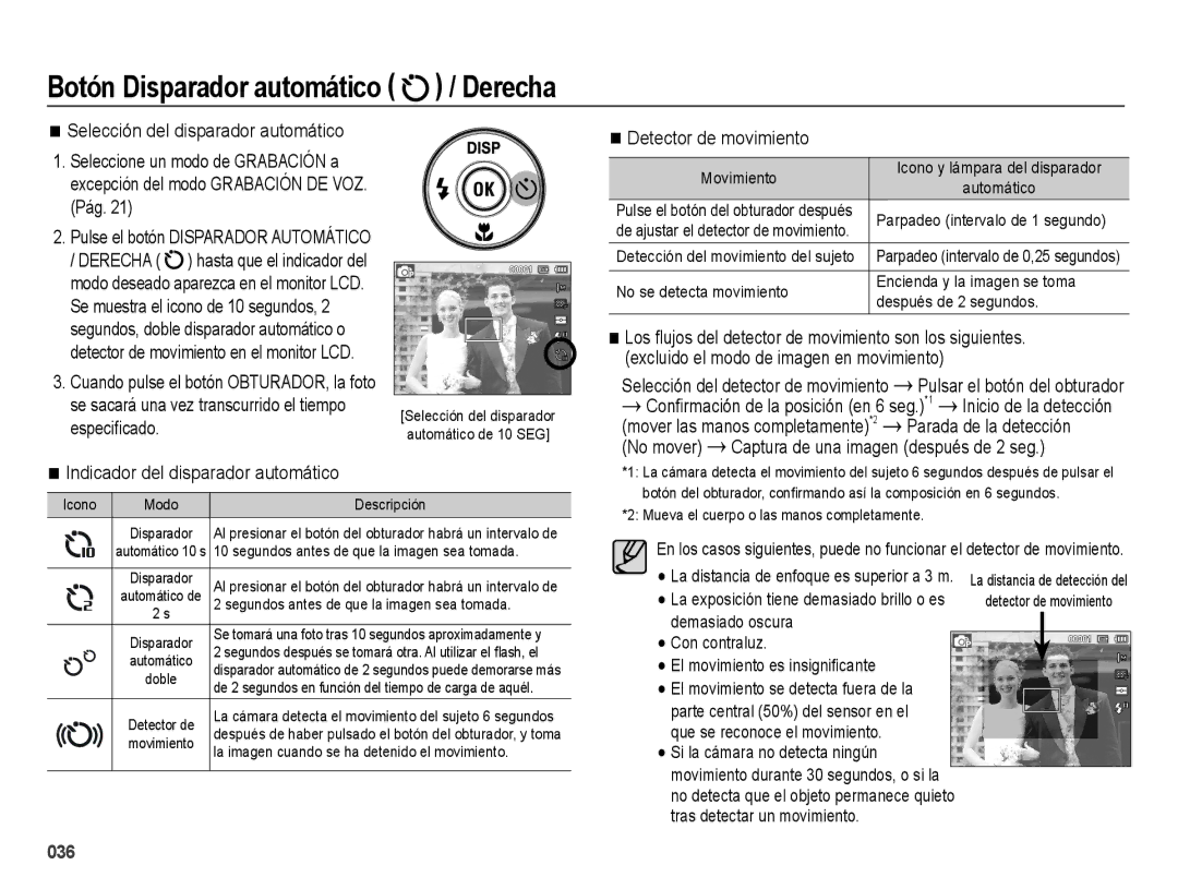 Samsung EC-ES67ZZBPSE1, EC-ES67ZZBPBE1, EC-ES65ZZBPBE1, EC-ES65ZZBPRE1, EC-ES67ZZBPRE1 Botón Disparador automático / Derecha 