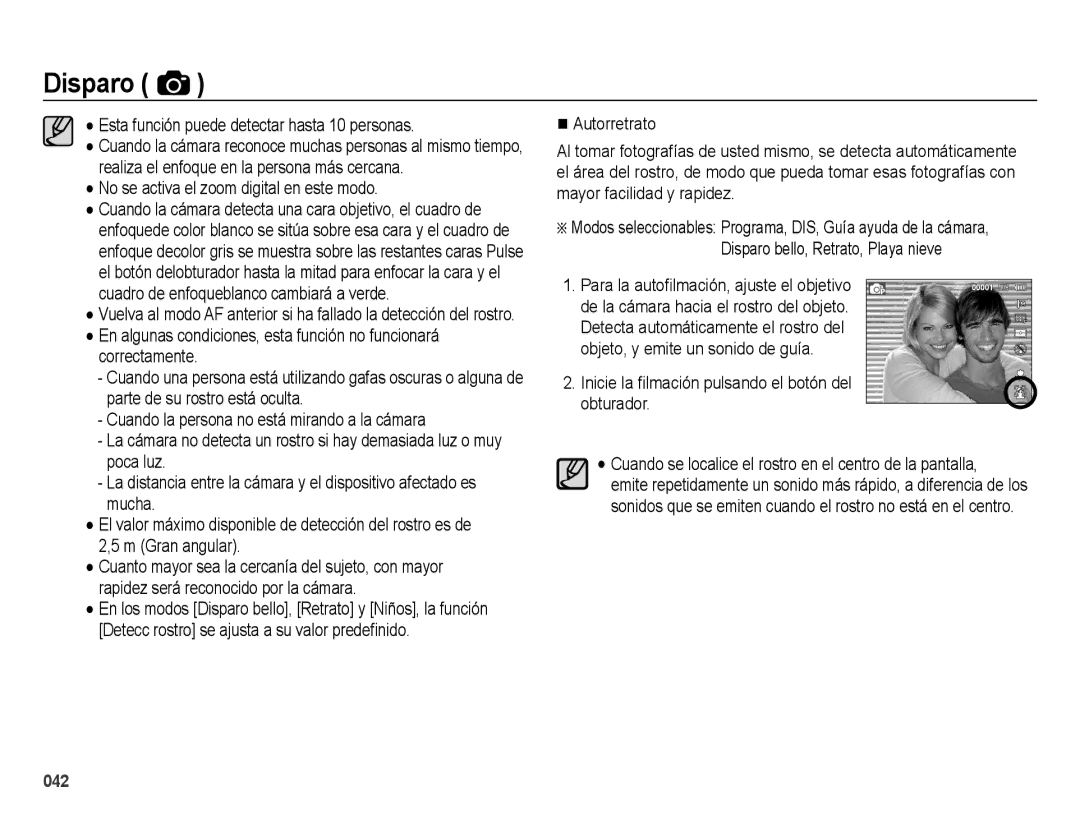 Samsung EC-ES67ZZBPRE1 manual Esta función puede detectar hasta 10 personas, No se activa el zoom digital en este modo 