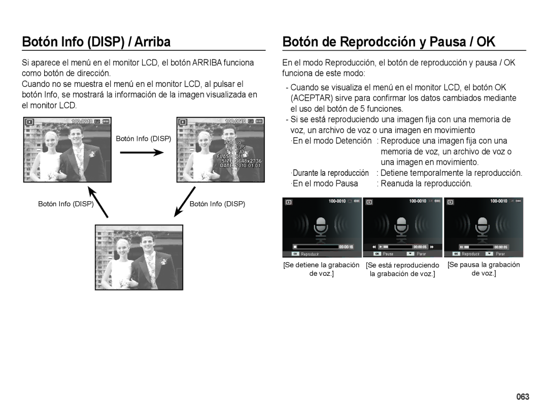 Samsung EC-ES65ZZBPWE1 manual Botón de Reprodcción y Pausa / OK, ·En el modo Detención Reproduce una imagen fija con una 