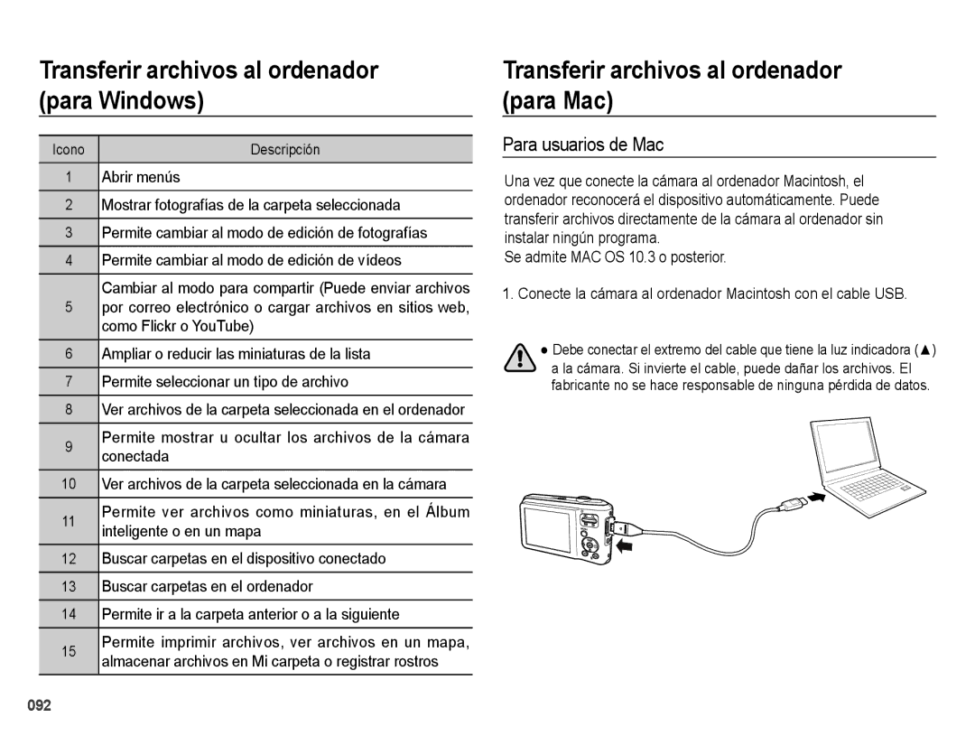 Samsung EC-ES67ZZBPRE1, EC-ES67ZZBPBE1, EC-ES65ZZBPBE1 manual Transferir archivos al ordenador para Mac, Para usuarios de Mac 