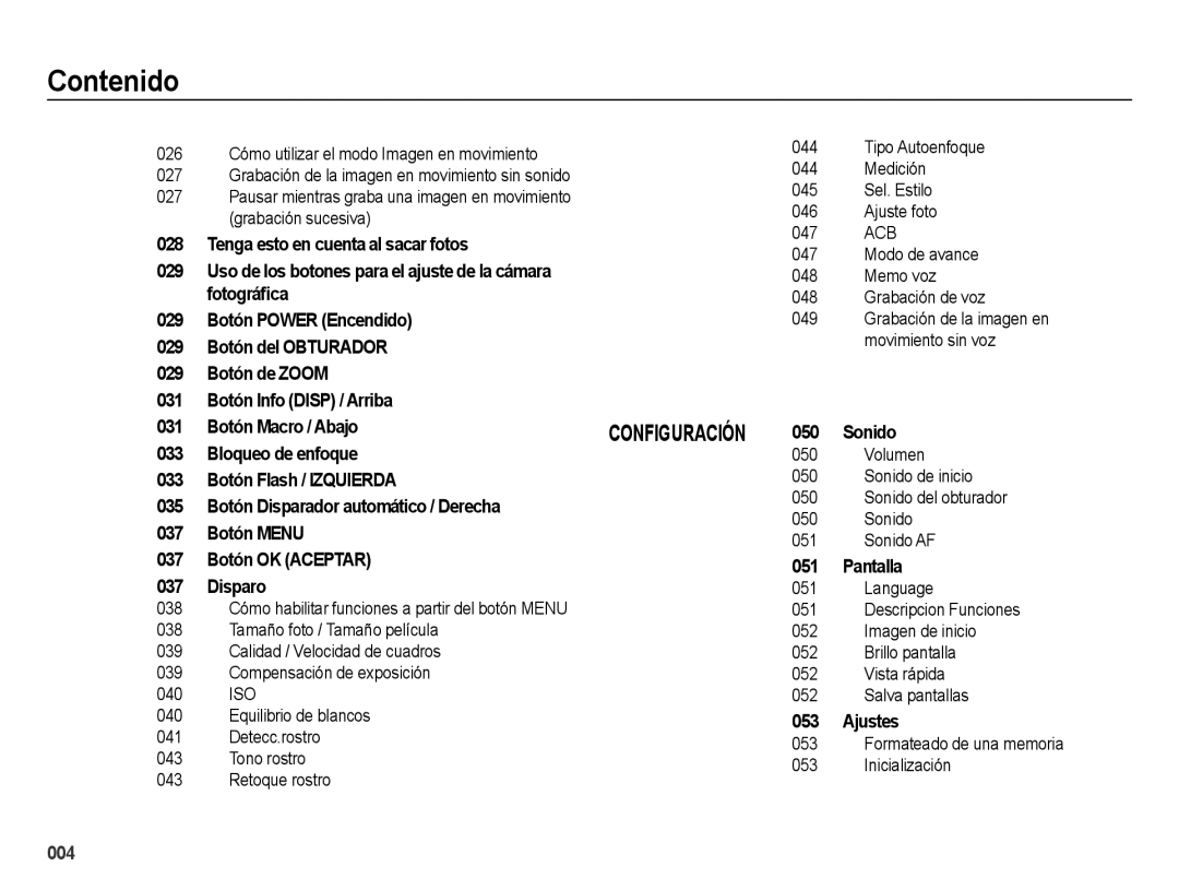 Samsung EC-ES70ZZBPPE1 Tenga esto en cuenta al sacar fotos, Fotográﬁca, 029 Botón Power Encendido, 037 Botón Menu 