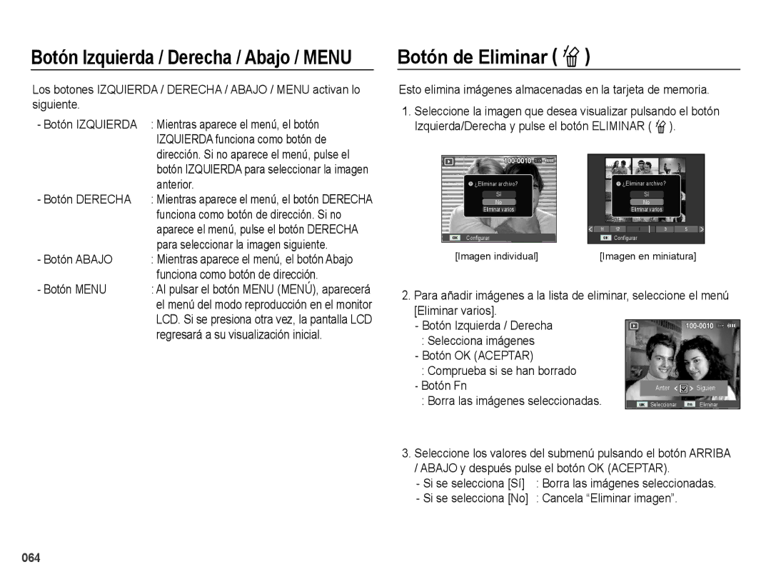 Samsung EC-ES71ZZBDBE1, EC-ES70ZZBPBE1, EC-ES70ZZBPRE1, EC-ES71ZZBDPE1, EC-ES70ZZBPUE1 manual Botón de Eliminar Õ, Botón Fn 