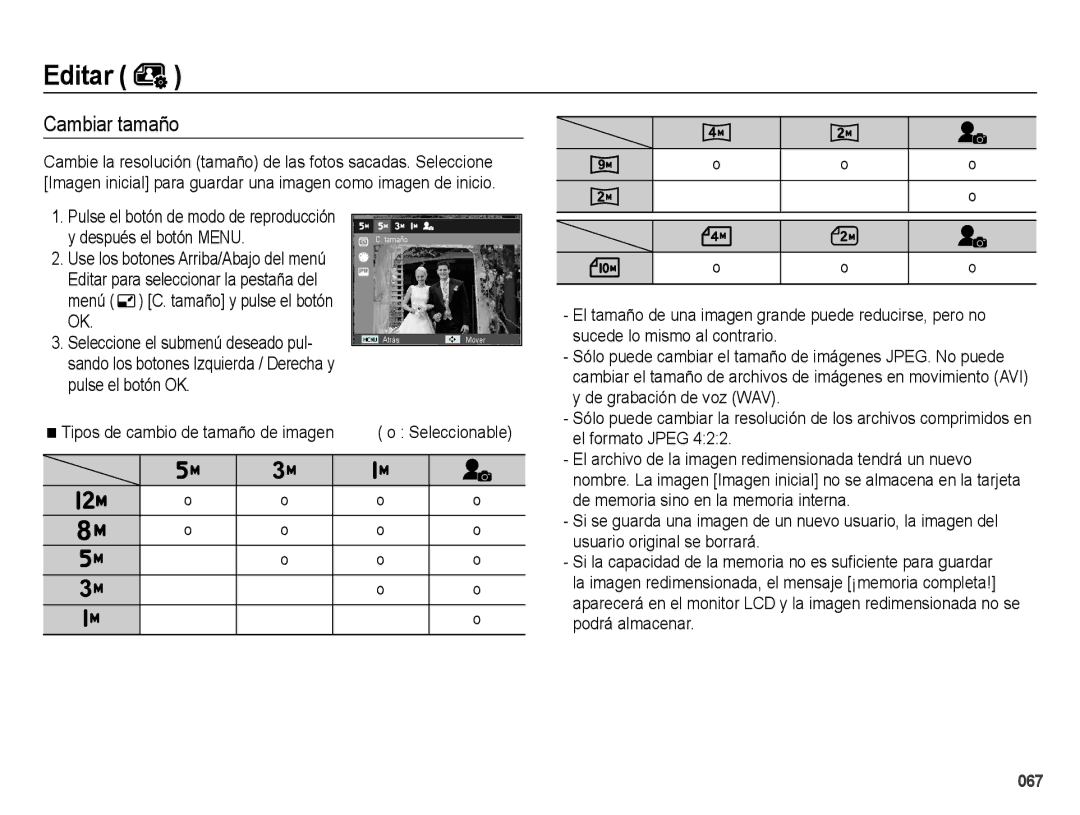 Samsung EC-ES70ZZBPUE1, EC-ES70ZZBPBE1, EC-ES71ZZBDBE1, EC-ES70ZZBPRE1, EC-ES71ZZBDPE1, EC-ES70ZZBPPE1 Editar, Cambiar tamaño 