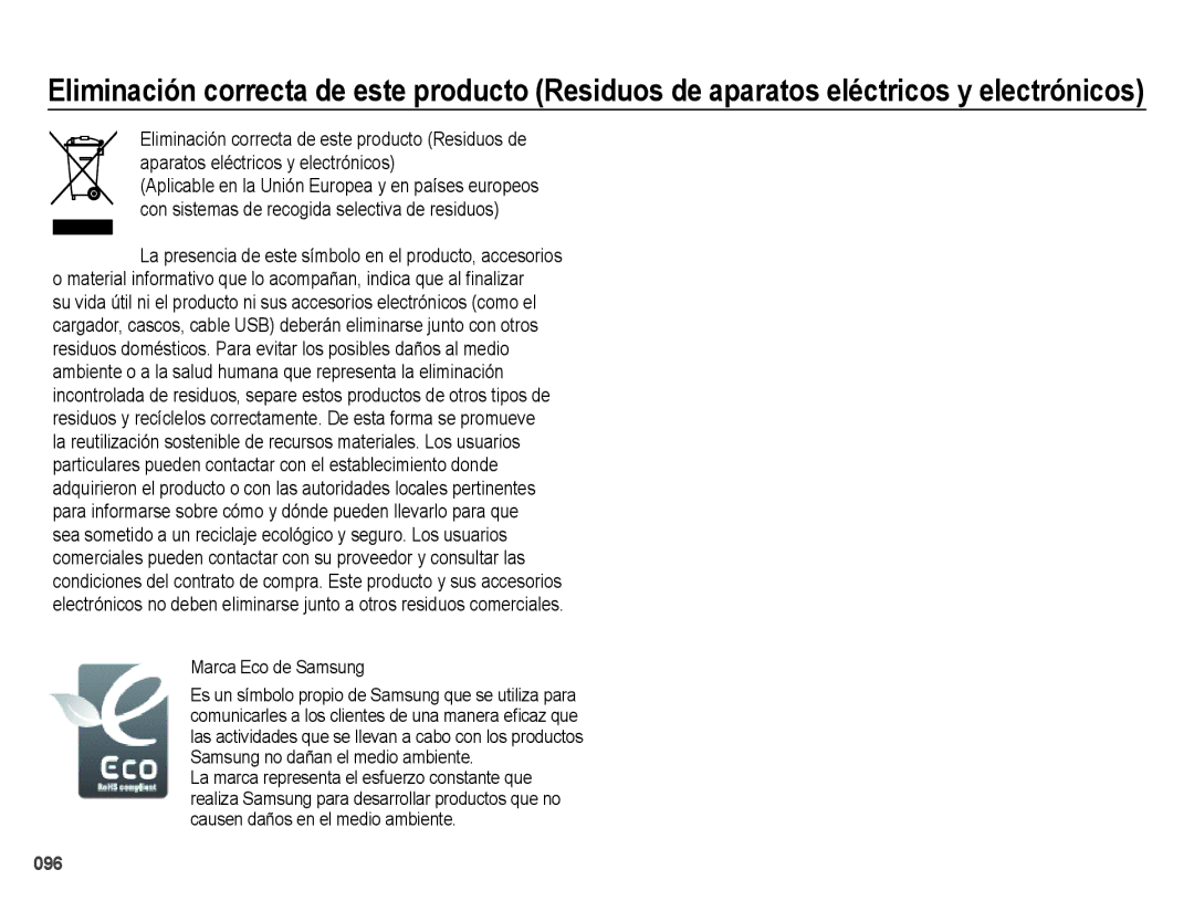 Samsung EC-ES71ZZBDBE1, EC-ES70ZZBPBE1, EC-ES70ZZBPRE1, EC-ES71ZZBDPE1, EC-ES70ZZBPUE1, EC-ES70ZZBPPE1 Marca Eco de Samsung 