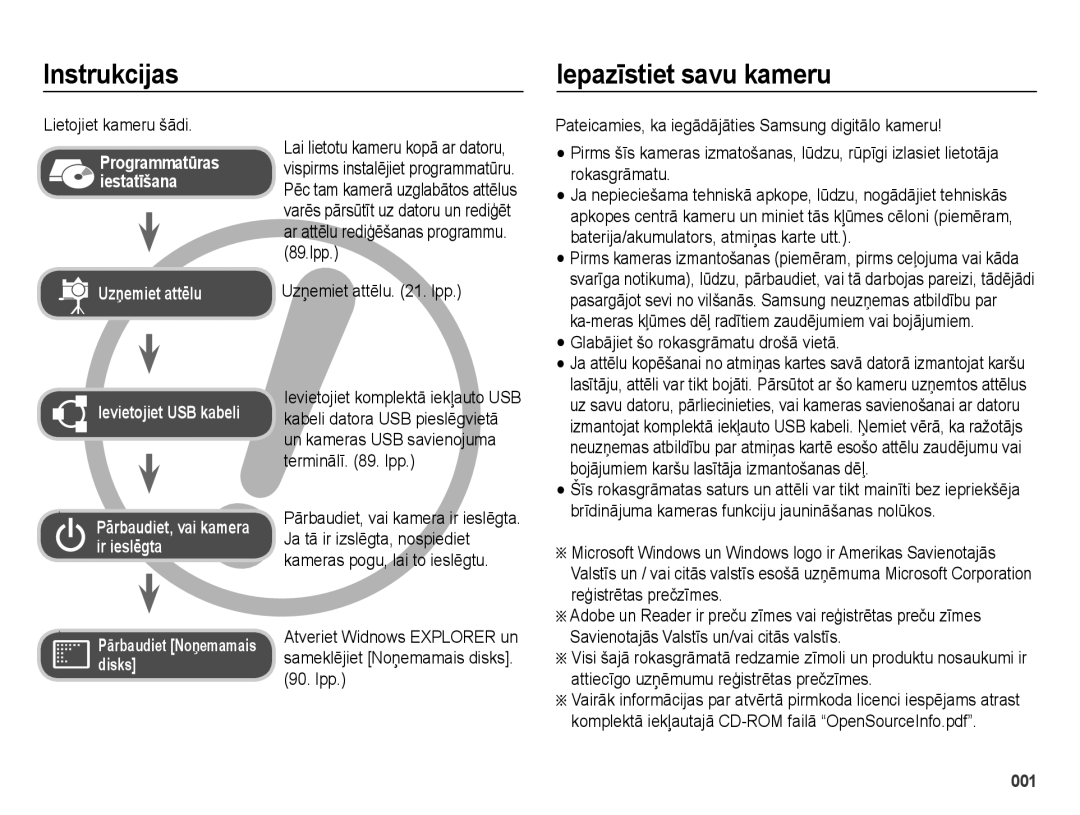 Samsung EC-ES70ZZBPBRU manual Instrukcijas Iepazīstiet savu kameru, Lietojiet kameru šādi, lpp Uzņemiet attēlu . lpp 