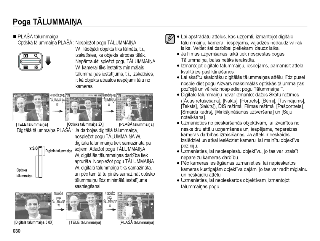 Samsung EC-ES70ZZBPSRU manual Poga Tālummaiņa, Sasniegšanai, Lai apstrādātu attēlus, kas uzņemti, izmantojot digitālo 