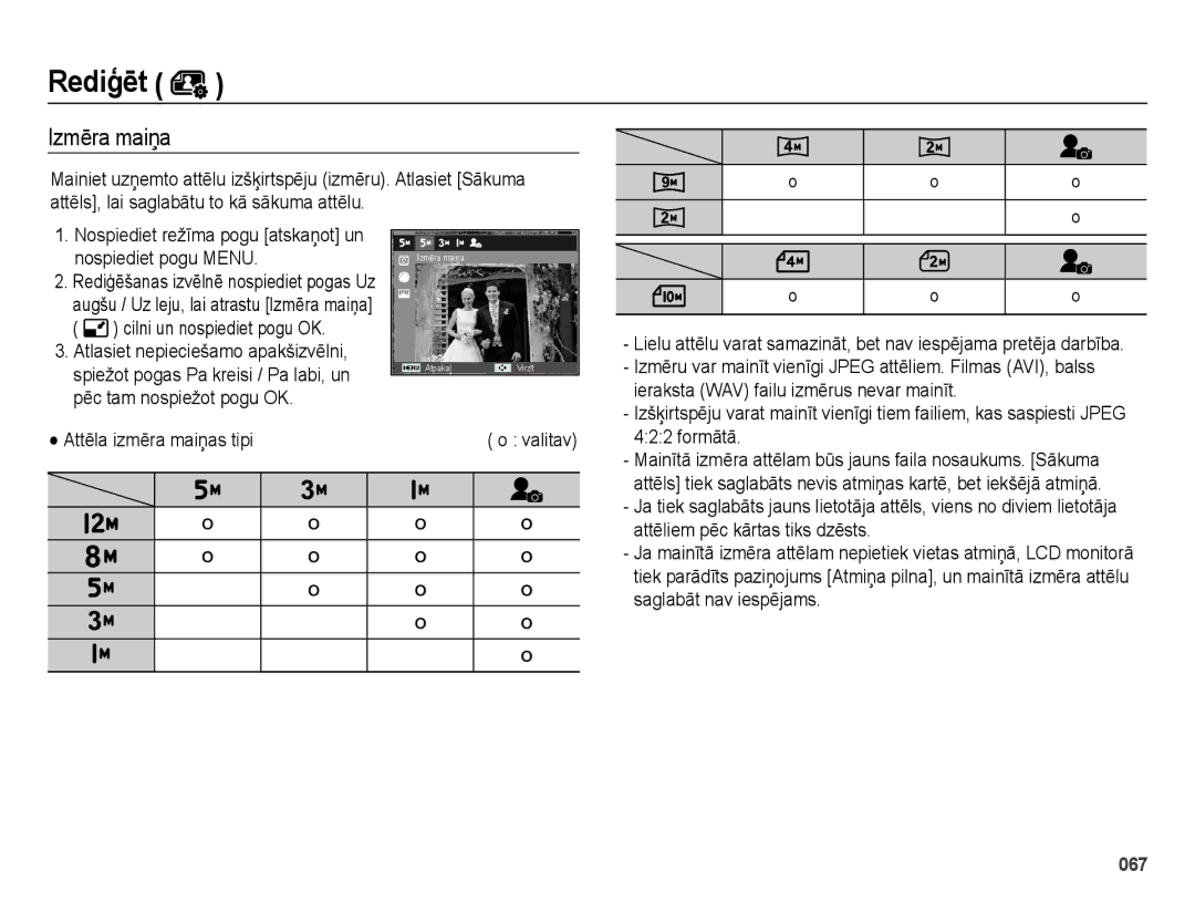 Samsung EC-ES70ZZBPBRU, EC-ES70ZZBPBE2, EC-ES70ZZBPSRU manual Rediģēt, Izmēra maiņa 