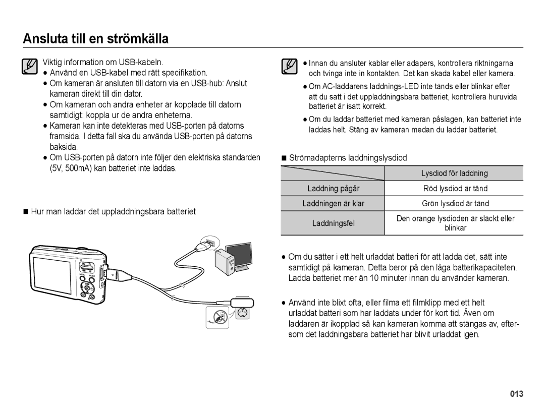 Samsung EC-ES70ZZBPPE2, EC-ES70ZZBPRE2, EC-ES70ZZBPSE2, EC-ES70ZZBPUE2 Strömadapterns laddningslysdiod, Lysdiod för laddning 