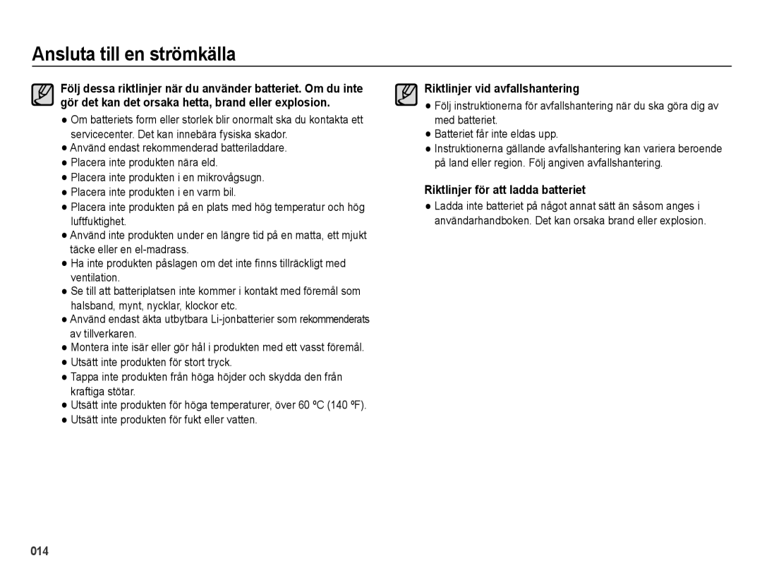 Samsung EC-ES70ZZBPRE2, EC-ES70ZZBPPE2, EC-ES70ZZBPSE2 Riktlinjer vid avfallshantering, Riktlinjer för att ladda batteriet 