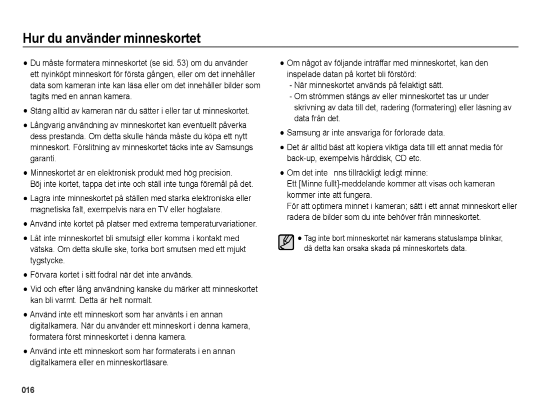 Samsung EC-ES70ZZBPUE2, EC-ES70ZZBPPE2, EC-ES70ZZBPRE2, EC-ES70ZZBPSE2, EC-ES71ZZBDBE2 manual Hur du använder minneskortet 