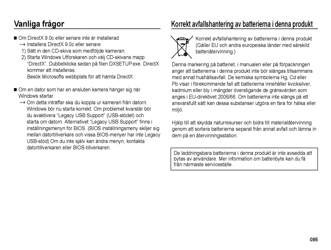 Samsung EC-ES70ZZBPBE2, EC-ES70ZZBPPE2, EC-ES70ZZBPRE2 manual Korrekt avfallshantering av batterierna i denna produkt 