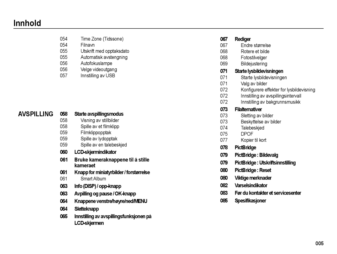 Samsung EC-ES71ZZBDPE2 manual Avspilling 058 Starte avspillingsmodus, Rediger, Starte lysbildevisningen, Filalternativer 