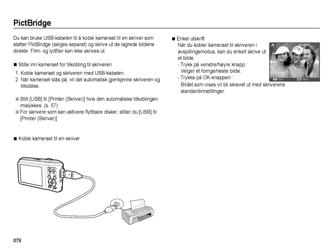 Samsung EC-ES70ZZBPSE2, EC-ES70ZZBPPE2, EC-ES70ZZBPRE2, EC-ES70ZZBPUE2, EC-ES71ZZBDBE2, EC-ES70ZZBPBE2 manual PictBridge 