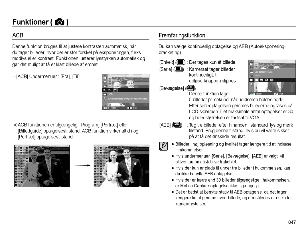 Samsung EC-ES71ZZBDPE2, EC-ES70ZZBPPE2, EC-ES70ZZBPRE2, EC-ES70ZZBPSE2, EC-ES70ZZBPUE2, EC-ES71ZZBDBE2 Fremføringsfunktion 