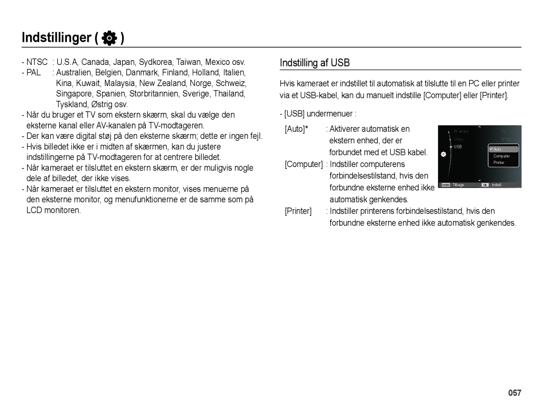 Samsung EC-ES70ZZBPSE2, EC-ES70ZZBPPE2 manual Indstilling af USB, Forbundne eksterne enhed ikke automatisk genkendes 