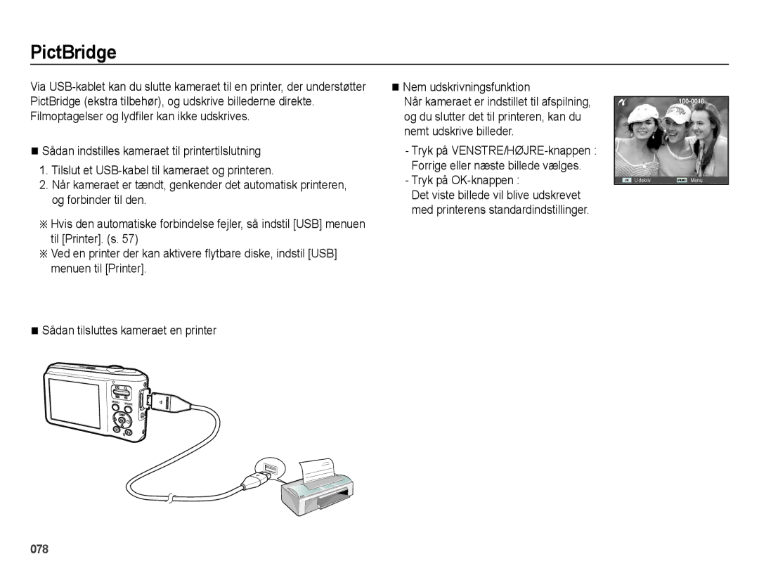 Samsung EC-ES70ZZBPSE2, EC-ES70ZZBPPE2, EC-ES70ZZBPRE2, EC-ES70ZZBPUE2, EC-ES71ZZBDBE2 manual PictBridge, Tryk på OK-knappen 