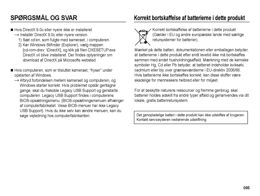 Samsung EC-ES70ZZBPBE2, EC-ES70ZZBPPE2, EC-ES70ZZBPRE2, EC-ES70ZZBPSE2 Korrekt bortskaffelse af batterierne i dette produkt 