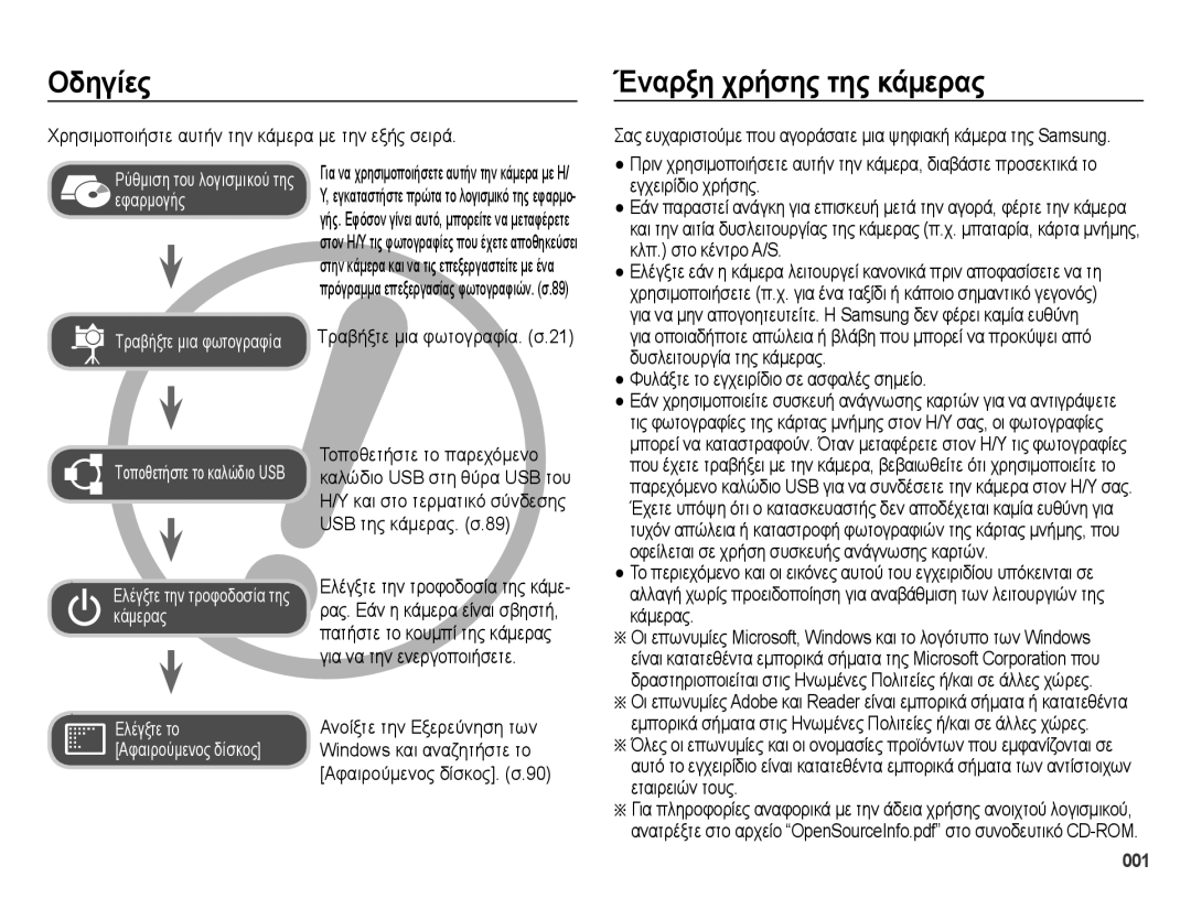 Samsung EC-ES70ZZBPSE3, EC-ES70ZZBPSE1 manual Οδηγίες, Έναρξη χρήσης της κάμερας, Ρύθμιση του λογισμικού της, Εφαρμογής 