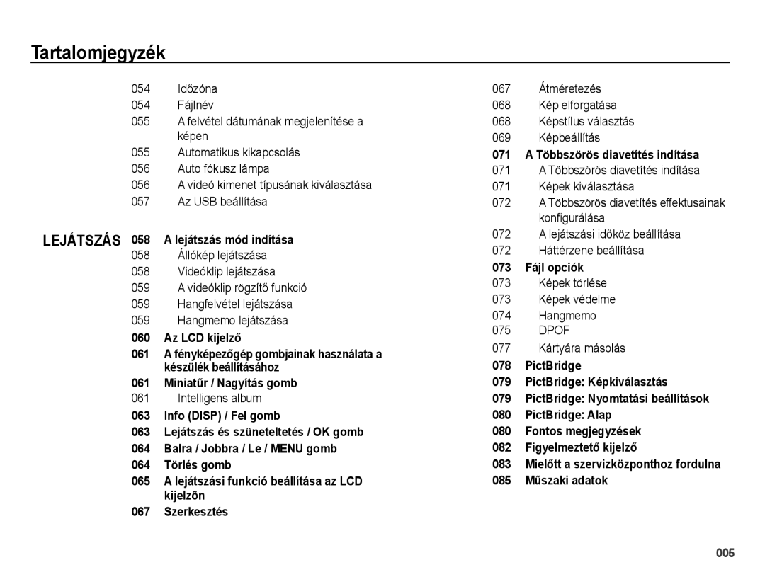 Samsung EC-ES70ZZBPRE3 Lejátszás 058 a lejátszás mód indítása, Intelligens album, 071 a Többszörös diavetítés indítása 