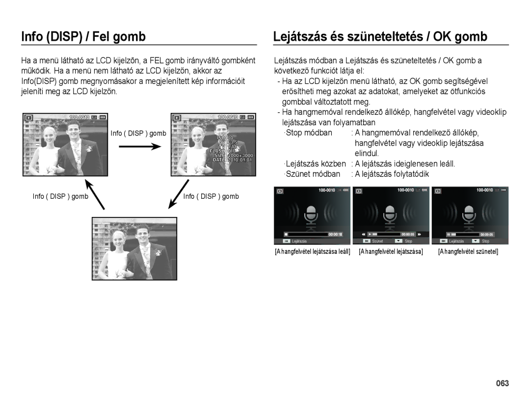 Samsung EC-ES70ZZBPSIT Lejátszás és szüneteltetés / OK gomb, Elindul, Lejátszás ideiglenesen leáll, ·Lejátszás közben 