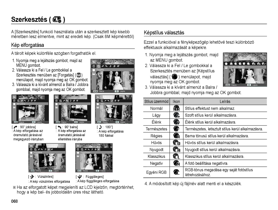 Samsung EC-ES70ZZBPUE3, EC-ES70ZZBPSIT manual Kép elforgatása, Tárolt képek különféle szögben forgathatók el, Menu gombot 